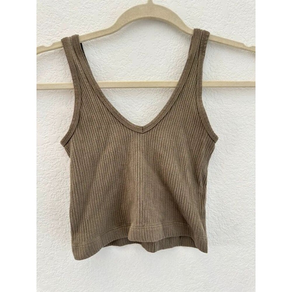 Out From Under Tank Top Crop Bra Green Ribbed Small